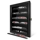 Knife Display Case,6 Rows Pocket Knife Display Case with HD Toughened Glass,Military Folding Knife Shadow Box Wall Cabinet - Knife Cases for Collections with Removable 2 Grooves Shelves, Black