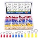 Glarks 360pcs 22-16/16-14/12-10 Gauge Mixed Quick Disconnect Electrical Insulated M4/5/6/8 Ring Crimp Terminals Connectors Assortment Kit