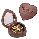 Cleader Once upon a December Music Box - Anastasia Wood Musical Box with Mirror Heart-shaped Mini Vintage Carved Musical Gifts for Christmas Birthday Anniversary (Gold,Walnut)