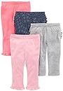 Simple Joys by Carter's Baby Girls' 4-Pack Pant, Coral Pink/Grey/Navy Dots/Pink, 18 Months (Pack of 4)