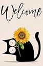 Black Cat Welcome Summer Garden Flag Double-side 12x18 inch Home Outdoor Yard Flowers Sunflower Flag Decor