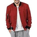 HERSIL Men's Casual Varsity Jacket Men's Raiders of The Lost Ark Brown Leather jacket Classic Mens Light Jacket(Red,3XL)