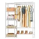 Neprock Clothing Racks for Hanging Clothes with Shelves, Portable Closet System Organizer Garment Rack for Clothes Storage, Metal Free Standing Wardrobe Clothes Organizer(White)