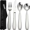 Weighted Utensils for Tremors and Parkinsons Aids Devices - Heavy Weight Stainless Steel Silverware Set, Adaptive Eating Flatware Helps Hand Tremors, Parkinson, Arthritis - Knife, Fork, 2 Spoons & Bag