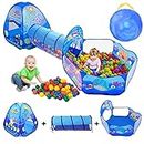 Wembley 3-In-1 Ocean Ball Pool Tunnel For Kids 1-5 Years Girls Boys Toddlers Ball Pit Foldable Tent House For Kids Activity Indoor Outdoor Toys - Balls Not Included,Blue