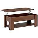 HOMCOM Lift Top Coffee Table with Hidden Storage Compartment and Open Shelf, Center Table for Living Room, Brown