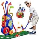 HYES Toddler Golf Set, Upgraded Kids Golf Clubs with 12 Balls, Putting Mat, Shoulder Strap, Indoor Outdoor Sport Toys Gift for Boys Girls Aged 1-5 Years Old