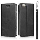 for iPhone 6 Case,iPhone 6s Case (4.7"),Cavor Folio Flip Leather Wallet Phone Case Stand Card Holder Magnetic Closure Clear TPU Bumper Slim Thin Cover Case with Wristlet Strap- Black