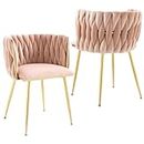 Kiztir Velvet Dining Chairs Set of 2, Upholstered Dining Room Chairs with Gold Metal Legs, Luxury Tufted Dining Chairs for Living Room, Bedroom, Kitchen (Pink)