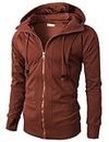 H2H Mens Casual Slim Fit Hooded Sweatshirt Front Zip-Up BROWN US M/Asia L (KMOHOL019)