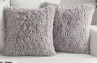 PICKKART Luxury Soft Faux Fur Cushion Cover Pillowcase Decorative Square Silver Grey Throw Pillows Covers, No Pillow Insert, (Silver Grey, 16 x 16)