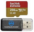 SanDisk Extreme 256GB MicroSD Card for Mavic Mini 2 DJI Drone Flycam - Class 10 4K UHD U3 A2 V30 SDXC (SDSQXA1-256G-GN6MN) Bundle with (1) Everything But Stromboli MicroSDXC Memory Card Reader