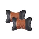 Esnine Car Neck Support Rest Cushion Pillow for Car Seat,NAPA Leather,Black and Light Brown, Set of 2