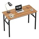 Need Small Computer Desk 31.5 inches Folding Table No Assembly Sturdy Small Writing Desk Folding Desk for Small Spaces, Teak Color Desktop and Black Steel Frame
