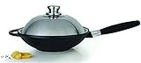 Eurocast by BergHOFF 11" Stir Fry Wok with Lid | Ceramic and Titanium Cooking Surface | Durable, Lightweight Cast Construction | Detachable Handle for Oven Use | Designed in Europe. Made for America
