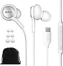 SAMSUNG AKG Earbuds for Galaxy S23 Ultra - Original USB Type C in-Ear Earbud Headphones with Remote & Mic - Braided - Includes Velvet Pouch - White