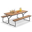 Giantex 6 FT Outdoor Picnic Table Bench Set for 6-8 People, 2400 LBS Capacity Patio Dining Table & 2 Benches with Metal Frame & HDPE, Balcony Conversation Set for Poolside Deck Garden (Brown)