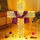 Glooglitter Pre-Lit Easter Cross Outdoor Decoration 3.94 ft He is Risen Easter Yard Decorations Outdoor Religious Lighted up Cross Sign with LED Light String for Home Yard Lawn Garden Pathway