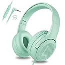 awatrue Kids Headphones Wired Toddler Headphones with Microphone, Over-Ear Headphones, 85/94dB Volume-Limiting, 3.5mm Jack, Foldable On-Ear Design - Green
