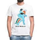Rainbow Dash Pony Deal with It Camiseta Blanco Clásica de Hombre con Cuello Redondo y Manga Corta X-Large