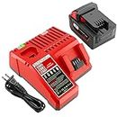 ADVTRONICS 18V 5.0Ah M18 Battery with Charger 48-59-1812 Compatible with Milwaukee 18V Battery M18 M18B 48-11-1852 48-11-1850 48-11-1840 48-11-1890 48-11-1828 48-11-1820 48-11-1815 48-11-1820
