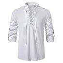 Camiseta para Hombre 2023 algodón lino sólido botón Blusa Camisa Cuello Alto Manga Corta Camisetas ropa Tee Tops, V2-white, Medium