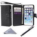 Wisdompro Wallet Case for iPhone 6s Plus and iPhone 6 Plus, Premium PU Leather 2-in-1 Protective Folio Flip Cover with Credit Card Holder for iPhone 6 Plus/6s Plus (5.5 inch) - Black with Lanyard