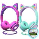 Kids 3.5mm Headphone Earphone On Ear Wired LED Cat Ears Stereo Headsets for Girl