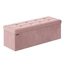 SONGMICS Storage Ottoman, Foldable Velvet Storage Bench, 2 Extra Storage Boxes, 15 x 43 x 15 Inches, 660 lb Load Capacity, for Entryway, Living Room, Bedroom, Jelly Pink ULSF277R01