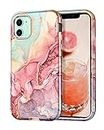 CASEFIV Compatible with iPhone 11 Case,Marble Pattern 3 in 1 Heavy Duty Shockproof Full Body Rugged Hard PC+Soft Silicone Drop Protective Women Girls Cover for iPhone 11 6.1 inch, Rose Gold