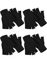 (Black) - 4 Pairs Winter Half Finger Gloves Knitted Fingerless Mittens Warm Stretchy Gloves for Men and Women
