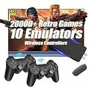 JVSURF Wireless Retro Game Console, HD Classic Games Stick Built in 10 Emulators with 20000+ Games and Dual 2.4G Wireless Controllers, 4K HDMI Output Video Games for TV, Gift for Adults & Kids