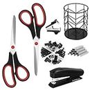 Vutyvve Office Supplies Kit, Desk Accessories Set, Products Include Scissors, Stapler, Staples, Staple Remover，Pen Holder, Paper Clips, Push Pins, Binder Clips