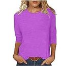 Womens Tops Trendy My Orders Placed Recently by me on Womens 3/4 Sleeve Tops 2024 Crewneck Graphic Tees Loose Fit Tunic Casual Shirts Soft Trendy Blouses Spring Summer Tshirt Purple M