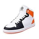 Bacca Bucci® Boys or Girls Streetwear Flat Heel High-top Fashions Sneakers (Age : 8 Years to 12 Years)- White Orange, Size UK5