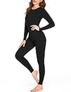 Ekouaer Thermal Underwear for Women ultra Soft Black Fleece Lined Long Johns Set Winter Warm Base Layer Sets Black L