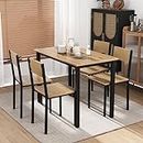 KU Syang Small Dining Table and 4 Chairs, Dining Table and Chairs Set 4 Piece Dining Room Sets, Dining Table of 105 x 60 x 76cm, 4 Chairs of 36 x 36 x 80cm, Walnut Brown