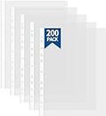 Atoke 200 pcs A4 Punched Pockets,Thick Wallet Sleeves,Clear Binder Pocket Paper File Letter Sheet Protector Binder Sleeves, Plastic Poly Pockets Binder Pouch Document Filing Bags