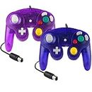 Hovlian 2 Pack NGC Controllers,Classic Wired Controller for Wii Game cube Console(Clear Purple and Blue)