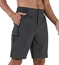 Suwangi Men's Cargo Hiking Shorts Outdoor Lightweight Quick-Dry Shorts Golf Walking Climbing Fishing Short with Zipper Pockets Grey