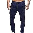 Mens Cargo Pants Relaxed Fit Stretch Waist Spring and Summer Pants for Men 2023 Hip-Hop Drawstring Elastic Waist Skinny-Fit Slacks Tapered Ripped Trousers Navy 2X