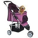 Pet Stroller, Dog Stroller Wheels Carrier Strolling Cart Waterproof Travel Folding Cart for Puppy Small-Medium Dog, Cat with Cup Holder, Locking Wheel (Purple)