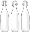 Amazon Brand - Solimo Silica Glass Bottle with Flip Cap, 1 Litre, Set of 3 (Transparent)