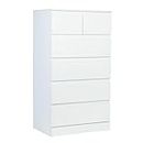 Haibinsuo Tall Dresser for Bedroom with 6 Wood Large Drawers, Wood Dressers & White Chests of Drawers with Large Organizer, Modern Dresser Organizer for Bedroom White