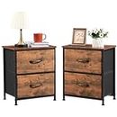 Somdot Nightstands Set of 2 with 2 Drawers, Bedside Table Small Dresser with Removable Fabric Bins for Bedroom Nursery Closet Living Room - Sturdy Steel Frame, Wood Top - Rustic Brown Wood Grain Print