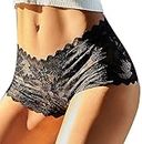 Hilinker Sexy Women's Floral Lace Underwear Half Back Coverage Seamless Panties, Black, X-Large