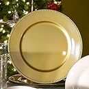 (Set of 12) 13 inch-Gold Charger Plates with Decorative Beaded Rim. The Perfect Finishing Touch for Holidays`Table Settings! Plates Have Stylish Presentation Under Dinner Plates (12)