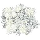 80 Winter/Christmas Mix Silver/White Shabby Chic Resin Flatbacks - Festive Craft Embellishments for Cardmaking and Christmas Holiday Projects