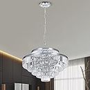 Lt-vt Modern Chrome Crystal Chandeliers Lighting 31'' & Lights Round Hanging Classic, Pendant Ceiling Chandelier Lighting Fixture 6-Tier for Dining Room Living Room(Chrome,31 inch)
