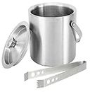 Bridge2shopping Double Walled Stainless Steel Ice Bucket with Lid and Ice Tong 1 Liter Keeps Ice Cold for 6 h